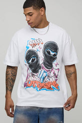 White Oversized Alien Graffiti Print T-Shirt