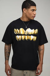 Black Oversized Grill Print T-Shirt