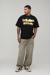Black Oversized Grill Print T-Shirt