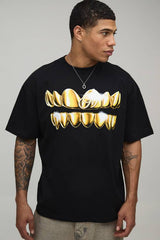 Black Oversized Grill Print T-Shirt