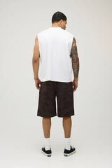 White Oversized Boxy Exposed Seam Renaissance Print Tank