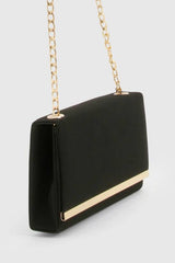 Structured Suedette Clutch Bag and Chain