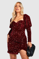 Plus Sequin Puff Sleeve Mini Dress