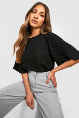 Pleat Sleeve Woven Blouse