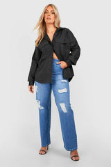 Boohoo Basics Plus Oversized Cotton Poplin Utility Shirt
