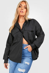 Boohoo Basics Plus Oversized Cotton Poplin Utility Shirt
