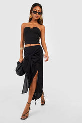 Textured Cheesecloth Knot Front Maxi Skirt
