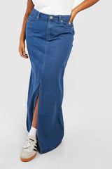 Plus Denim Split Front Maxi Skirt