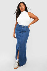 Plus Denim Split Front Maxi Skirt