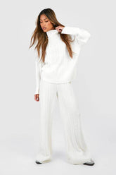 Soft Mixed Rib Knit Wide Leg Trousers