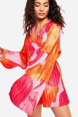 Petite Plisse Floral Printed Flare Sleeve Playsuit