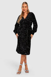 Plus Velvet Sequin Wrap Midi Dress