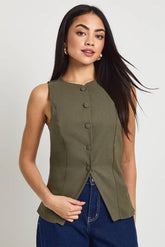 Self Fabric Button Front Waistcoat
