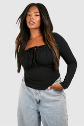Plus Tie Front Long Sleeve Corset Top