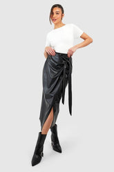 Leather Look Wrap Midaxi Skirt