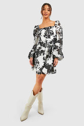 Floral Rouched Bust Mini Milkmaid Dress
