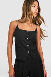 Linen Look Contrast Button Waistcoat