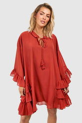 Ruffle Detail Smock Mini Dress