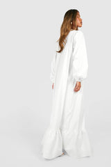 Poplin Blouson Sleeve Trapeze Maxi Dress