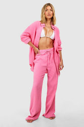 Crinkle Cotton Wide Leg Beach Trousers