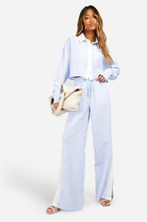 Crinkle Contrast Stripe Wide Leg Trousers