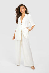 Textured Crinkle Relaxed Fit Wide Leg Trousers