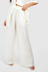 Textured Crinkle Relaxed Fit Wide Leg Trousers