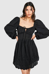 Broderie Sweetheart Neck Mini Dress