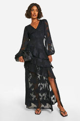 Tall Burnout Floral Frill Detail Maxi Dress