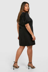Plus Woven Embroidery Detail One Shoulder Mini Dress