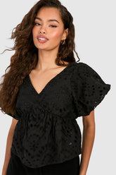 Embroidery Frill Shoulder Top