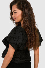 Embroidery Frill Shoulder Top