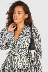 Animal Print Chiffon Ruffle Smock Dress
