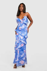 Jacquard Ruffle Maxi Dress