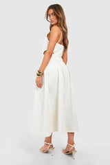 Linen Look Cut Out Asymmetric Midaxi Dress