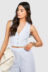 Tonal Pinstripe Linen Look Waistcoat