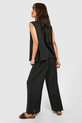Broderie Straight Leg Trousers