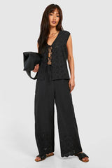 Broderie Straight Leg Trousers