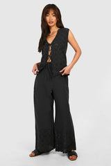 Broderie Straight Leg Trousers