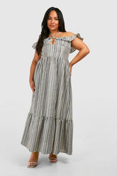 Plus Stripe Halterneck Tiered Maxi Dress