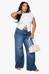 Plus Elasticated Waistband Wide Leg Jeans