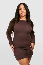 Plus Tie Back Flare Sleeve Rib Dress