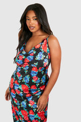 Plus Floral Printed Satin Maxi Dress