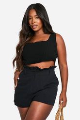 Plus Linen Feel Paperbag Waist Shorts