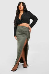 Plus Side Split Ruched Tie Side Midaxi Skirt