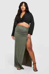 Plus Side Split Ruched Tie Side Midaxi Skirt