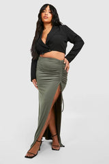 Plus Side Split Ruched Tie Side Midaxi Skirt