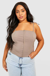 Plus Hook And Eye Tie Shoulder Corset Top
