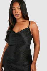 Plus Wave Plisse Cowl Neck Maxi Dress