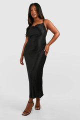 Plus Wave Plisse Cowl Neck Maxi Dress